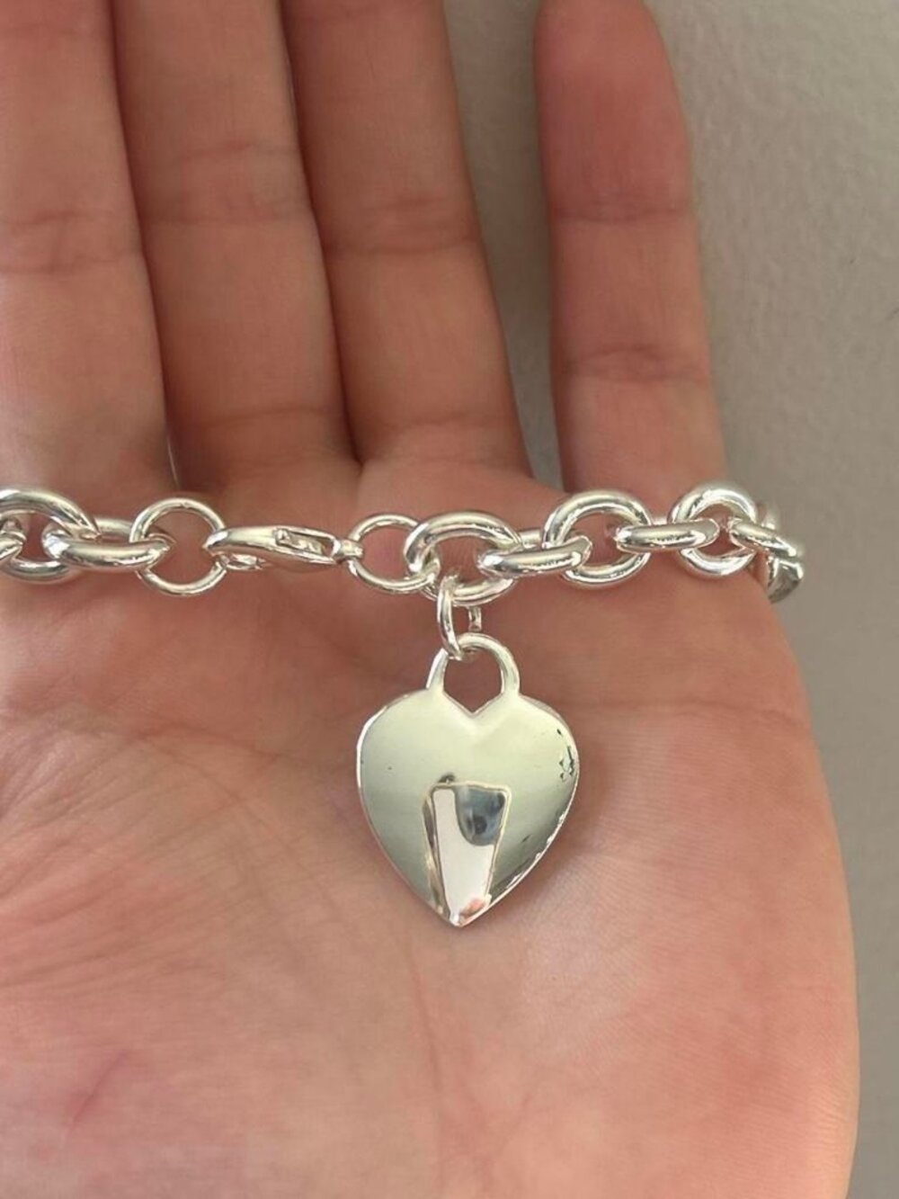 Silver Heart Charm Bracelet Pink Accent Costume Jewelry